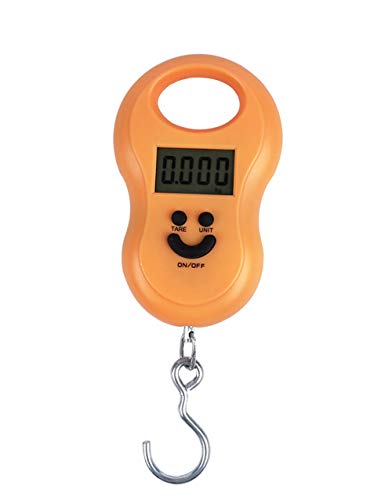Mengshen Bascula Equipaje Digital Grua Escala de pesaje de Maletas 110 LB / 50 kg Mini portátil de Gancho Colgante de Viaje Pantalla LCD retroiluminada para Home Farm Factory Hunting Outdoor Naranja