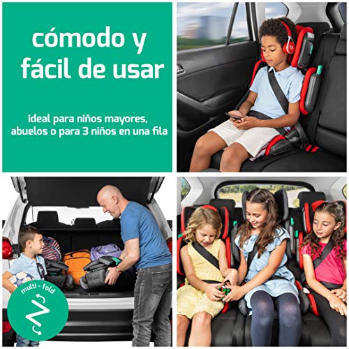 mifold Elevador Coche Niño con Respaldo Ajustable a Partir de 4 Años Hifold (16-45kg) - Alzador Coche Plegable - Silla Coche Fácil de Instalar e Ideal para Uso Diario y Viaje - Grupos 2 y 3