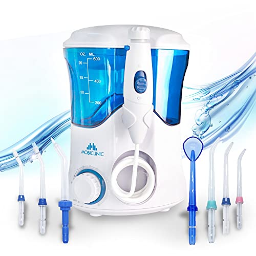 Mobiclinic, Irrigador dental profesional, Depósito 600 ml, 7 cabezales funcionales, Higiene bucal, Limpieza dental, Multifuncional, Para toda la familia, Higiene de dientes, encías y lengua