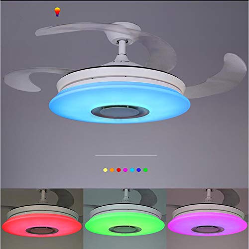 Moderno Ventilador de techo con luz con Mando a distancia con altavoz Bluetooth, HOREVO 36W Lámpara de techo teléfono aplicación, LED RGB Cambio de Color, ideal Para Salon, Dormitorio Fiesta AC220V