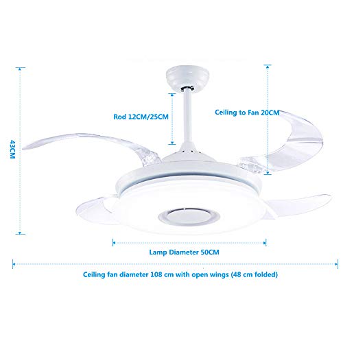 Moderno Ventilador de techo con luz con Mando a distancia con altavoz Bluetooth, HOREVO 36W Lámpara de techo teléfono aplicación, LED RGB Cambio de Color, ideal Para Salon, Dormitorio Fiesta AC220V