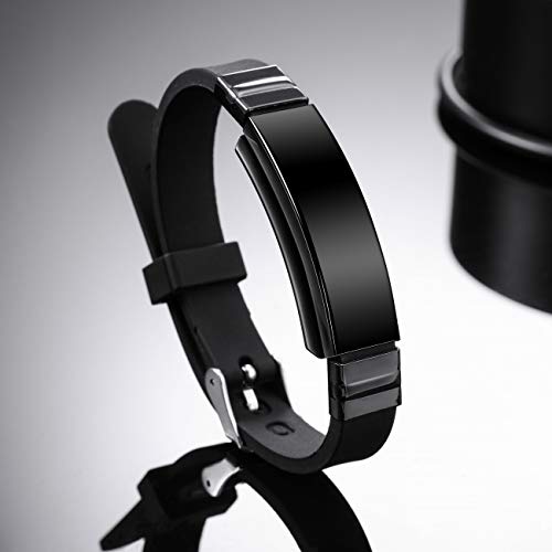 MOWOM Medical Pulsera Personalizada de Silicona grabada ID de identificación Deportiva Ajustable Identificación para Hombres Mujeres Niños Acero Inoxidable (Negro, Personalizar*)