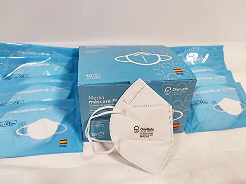 Onysafe Mascarillas de Fabricación Nacional FFP2 NR Homologadas CE2233. Bolsa individual. 30 unidades/caja (Azul Marino)