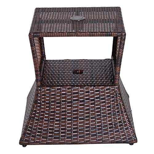 Outsunny Mesa de Centro Ratán con Agujero para Sombrilla Mesita de Café Té Mesa Auxiliar para Exterior Terraza Patio 54x54x55cm