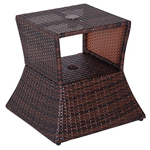 Outsunny Mesa de Centro Ratán con Agujero para Sombrilla Mesita de Café Té Mesa Auxiliar para Exterior Terraza Patio 54x54x55cm