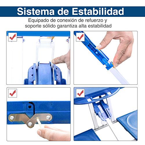 Outsunny Mesa Maleta de Camping Plegable Portátil 4 Asientos y Agujero Sombrilla Estructura Aluminio Playa Picnic 84.5x64.5x66cm (Azul)