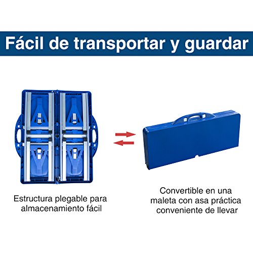 Outsunny Mesa Maleta de Camping Plegable Portátil 4 Asientos y Agujero Sombrilla Estructura Aluminio Playa Picnic 84.5x64.5x66cm (Azul)