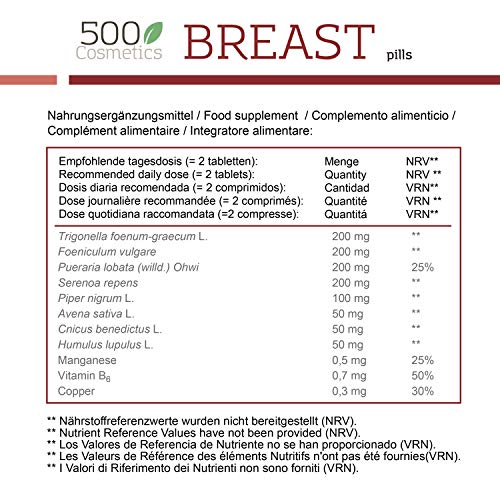Packs 500Cosmetics Breast: Pastillas + Crema para Aumentar y Reafirmar el Pecho femenino - Ingredientes 100% Naturales (1)
