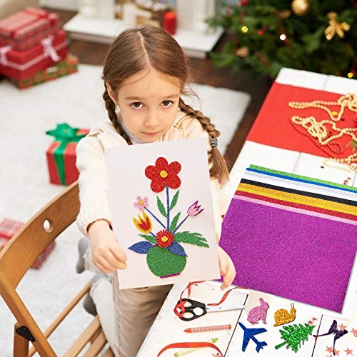 Papel Goma Eva, Cartulina con Purpurina Adhesivas, A4 Colorido Chispa de Brillo Hojas de Espuma para Manualidades y Artesanías de Bricolaje, Niños Decoración (10 Colores)