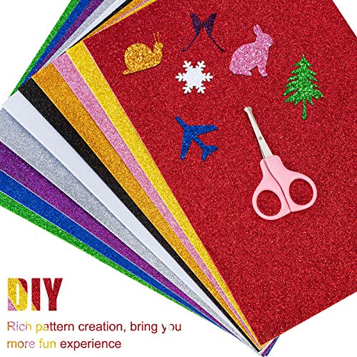 Papel Goma Eva, Cartulina con Purpurina Adhesivas, A4 Colorido Chispa de Brillo Hojas de Espuma para Manualidades y Artesanías de Bricolaje, Niños Decoración (10 Colores)