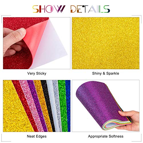 Papel Goma Eva, Cartulina con Purpurina Adhesivas, A4 Colorido Chispa de Brillo Hojas de Espuma para Manualidades y Artesanías de Bricolaje, Niños Decoración (10 Colores)