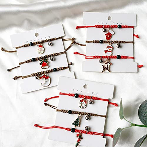 Pulsera Hilo Mujer,Pulsera De La Amistad Hecha A Mano 2 Piezas Muleta De Dibujos Animados Colgante Esmaltado Cuerda Roja Trenzada Tema Navideño Pulsera Ajustable Bff Pulsera De La Suerte Joyería P