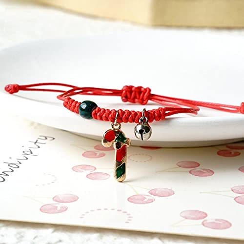 Pulsera Hilo Mujer,Pulsera De La Amistad Hecha A Mano 2 Piezas Muleta De Dibujos Animados Colgante Esmaltado Cuerda Roja Trenzada Tema Navideño Pulsera Ajustable Bff Pulsera De La Suerte Joyería P