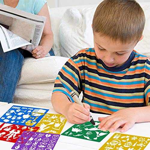 Qpout 20 Piezas Plantillas de Dibujo en Color para niños, Plantillas de Pintura plástica para niños cumpleaños Halloween Navidad Dinosaurio Fiesta Regalo Suministros Herramienta de Pintura Preescolar