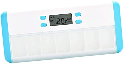 RDJSHOP Pastillero para Ancianos, Pastillero de Alarma Sellada Inteligente de 7 Compartimentos, Dispensador-recordatorio-Temporizador Electrónico Portátil de Píldoras con Pantalla Digital,Blue