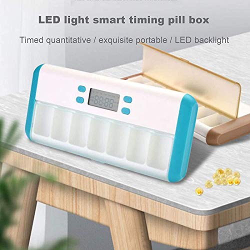 RDJSHOP Pastillero para Ancianos, Pastillero de Alarma Sellada Inteligente de 7 Compartimentos, Dispensador-recordatorio-Temporizador Electrónico Portátil de Píldoras con Pantalla Digital,Blue