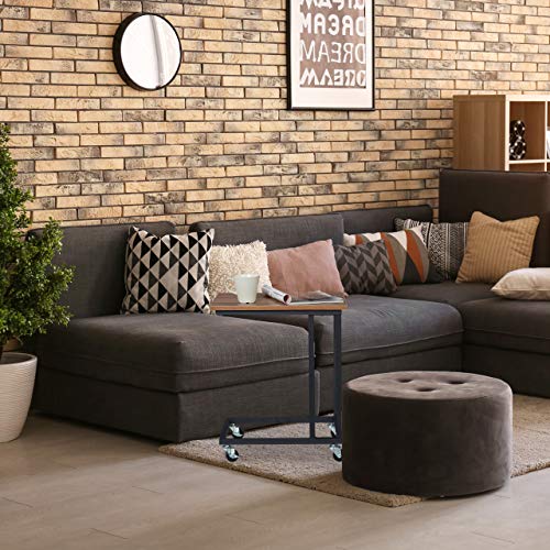 Relaxdays Mesa Auxiliar con Ruedas, Rectangular, Diseño para el Sofá, Acero-PB, 1 Ud, 60 x 50 x 35 cm, Negro y Marrón