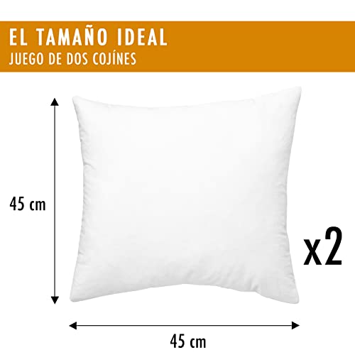 Relleno cojin 45x45 cm (2 Unidades) 100% Fibra Hueca siliconada de Gran Densidad Cojines Sofa y Cama. Incluye un Rodillo quitapelusas.