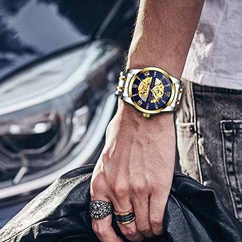 Relojes, Relojes Hombre Mecánico Automático de Lujo de Estilo Clásico Impermeable Números Esfera con Correa de Acero Inoxidable