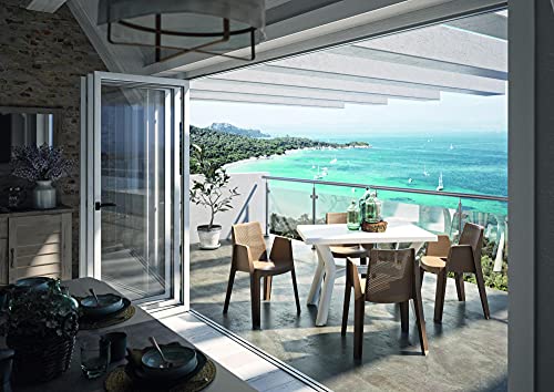 RESOL Dalia Mesa Jardín Rectangular 115 x 72 hasta 4 Personas Diseño Moderno y Elegante con Agujero de Sombrilla y Protección UV para Comedor Exterior en Patio, Terraza o Porche - Blanca