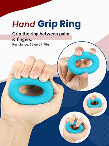 Rhino Valley Fortalecedor de Mano Ajustable, 6 PZS Kit de Entrenamiento Elástico 10-60 kg Destreza Fuerza de Dedos Antebrazos Muñecas Codos Anillo Agarrador Estirador Bola Banda Resistencia, Azul