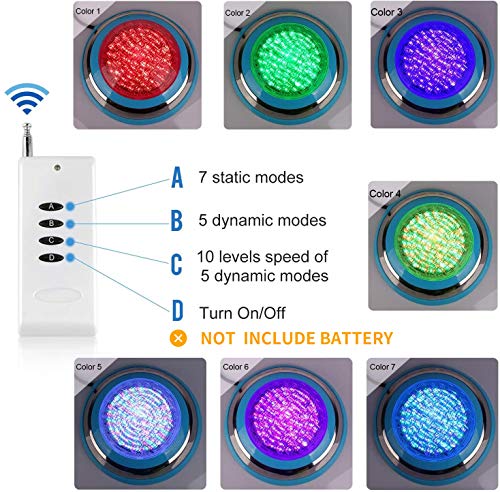 Roleadro Luz LED para piscina, impermeable Luces Sumergibles IP68 47W luces de piscina multicolor, RGB Wall Mounted (12 V AC/DC) con Control Remoto de luz de piscina con mando, cable de 5 pies