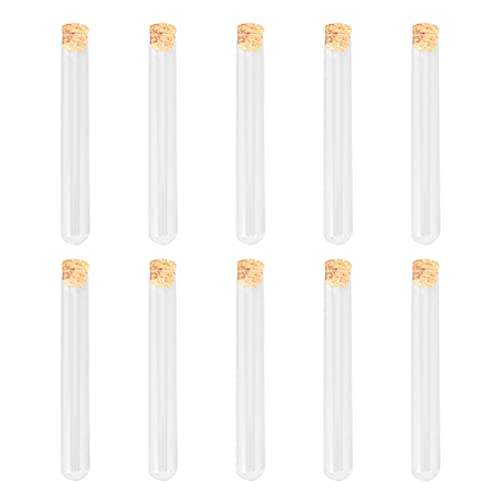 Scicalife 10 Piezas de Tubo de Ensayo de Vidrio con Tapón de Corcho Tubos de Ensayo Transparentes Mini Vail de Vidrio para Pruebas de Laboratorio de Ciencia Contenedores de Almacenamiento