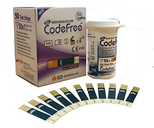 SD BIOSENSOR CodeFree - Tiras de repuesto para pruebas de glucosa en sangre (50 unidades)
