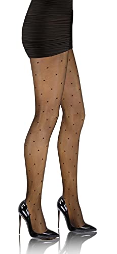 Sesto Senso Medias Estampadas Mujer Negras 20 Den Finas Sin Costuras Pantys con Patrón puntos conectados 02 Black 4