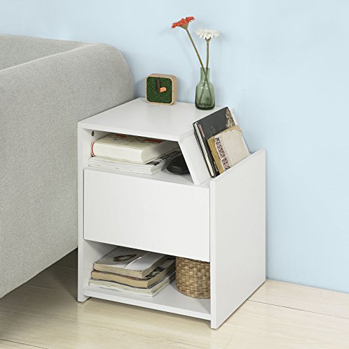 SoBuy FRG261-W,Mesa Auxiliar con 1 Cajón, Consola,Mesita de Noche,Blanco, H51cm,ES