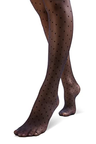 sofsy Medias con Patrón de Puntos para Mujeres Pantimedias Semi Transparentes de 20 Denieres Negro Black 2 - Small