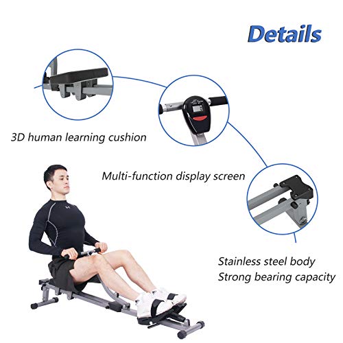 soges Máquina de remo para interiores Máquina de ejercicios de remo para interiores con monitor digital para gimnasios en el hogar Fitness y entrenamiento cardiovascular Negro YKTH-PM-B