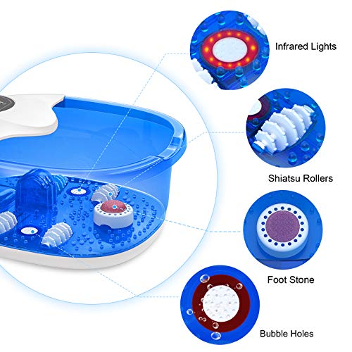 Spa Pies Misiki Hidromasaje para Pies con Burbujas Calentamiento Vibración y Apagado Automático, Hidromasaje Pies Masaje Baño Pies con 4 Rodillos de Masaje y Piedra Pómez para Relajar los Pies