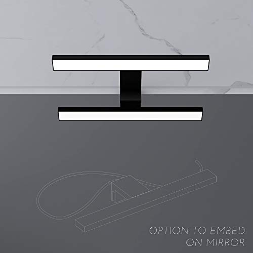 STARBATH PLUS – Lámpara Led espejo baño Silvia ABS 60 cm, LED, 6.5W, 550lm, IP44, 220V, 50-60Hz – 600x108x40mm – Luz blanca fría 6000K (Negro mate, 60 cm 6.5W)