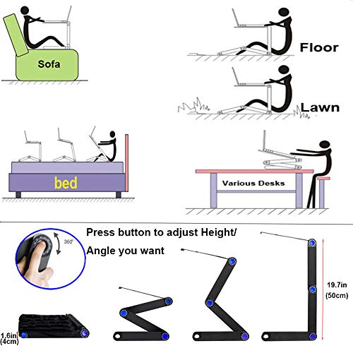 Syitcun - Soporte ajustable para mesa de ordenador portátil para cama, sofá, todo de aleación de aluminio, ergonómico, oficina, escritorio, portátil, ligera