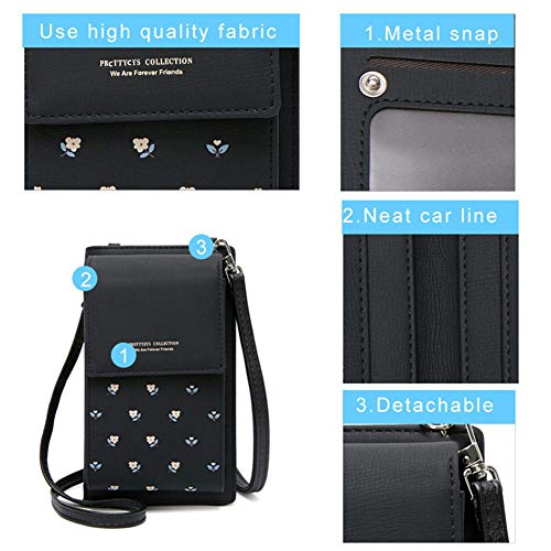 SZWL Bolsitos para Moviles,Bolso Movil Mujer Monedero Ajustable Pequeño Bolso Bandolera Monedero con Ranuras para Tarjeta y Cremallera Mujer Billetera(Negro),Bandolera Monedero