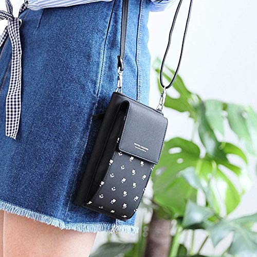 SZWL Bolsitos para Moviles,Bolso Movil Mujer Monedero Ajustable Pequeño Bolso Bandolera Monedero con Ranuras para Tarjeta y Cremallera Mujer Billetera(Negro),Bandolera Monedero