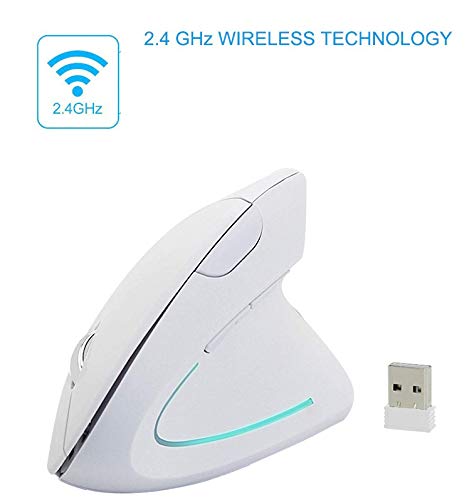 Tech Stor3 - Ratón Vertical inalámbrico óptico sin Cables, 6 Botones, diseño ergonómico, Evita el Trastorno del túnel carpiano (síndrome RSI), Color Blanco