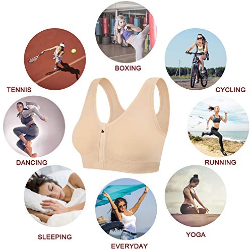 UMIPUBO Sujetador Deportivo Mujer Sujetador Cierre Delantero Cremallera De Apertura Frontal Sujetador De Entrenamiento Ajustable De Alto Impacto Gimnasio Ropa con Almohadillas Yoga Fitness
