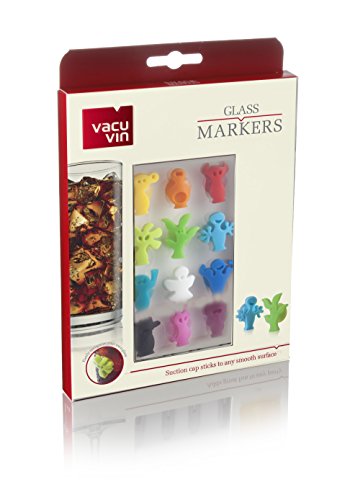Vacu Vin 1886060-Party People Marcadores de Copas, Silicona, Multicolor, 1.7x7.2x2 cm, 12