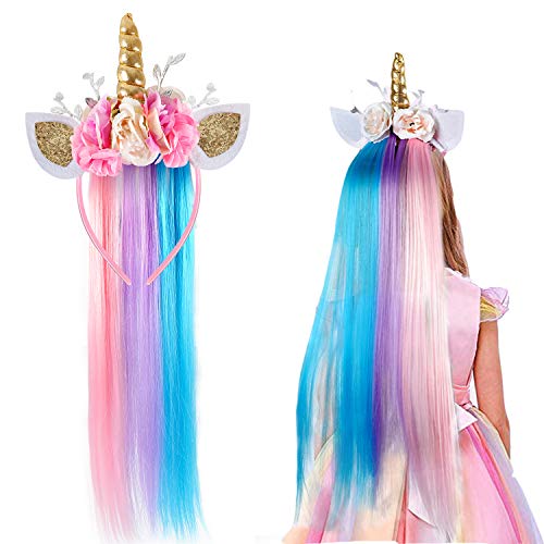 vamei Diadema Unicornio Niña con Unicornio Peluca Unicornio Disfraz Accesorios para Niñas Cosplay Halloween Carnaval