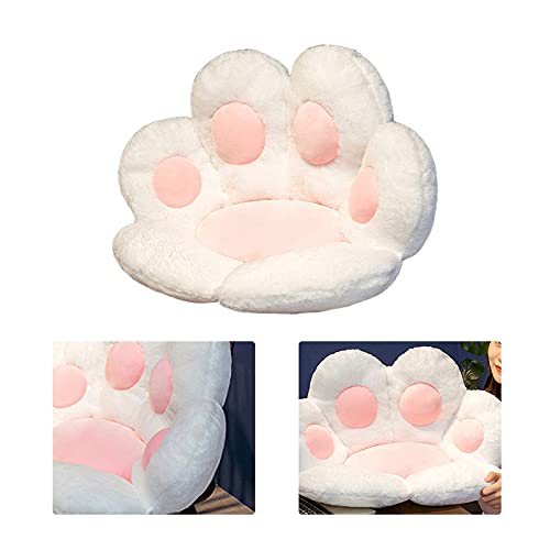 Verdelif Cojín Lindo para Silla Cojín para Asiento de Escritorio con Forma de Pata de Gato, Cojín de Respaldo de Cintura cálida de Felpa Suave Cojín para Silla con Forma de Pata de Oso, Blanco