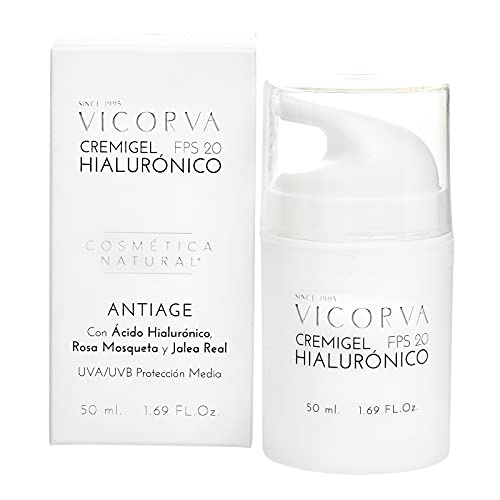 VICORVA CREMIGEL HIALURÓNICO FPS 20 | Antiage Facial con Ácido Hialurónico, Rosa Mosqueta y Jalea Real | Para pieles mixtas y grasas | Protección Solar UVA/UVB Media | 50ml
