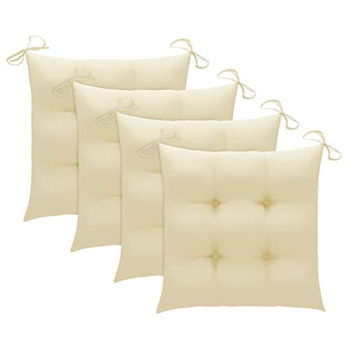 vidaXL 4X Cojines de Silla Asiento Tumbonas Patio Terraza Exterior Acolchado Almohadilla Cómoda Práctico Decoración Tela Blanco Crema 50x50x7 cm