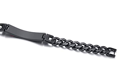 VNOX Negro Galvanizado 12mm Acero Inoxidable Alerta Médica Cadena de Identificación Pulsera Hombre y Mujer 21cm