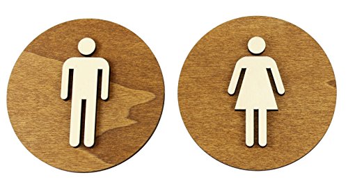 WC Cartel marrón color nogal Madera de WC Cartel para puerta cartel Mujer Hombre, madera, Damen+Herren, Ø 12cm