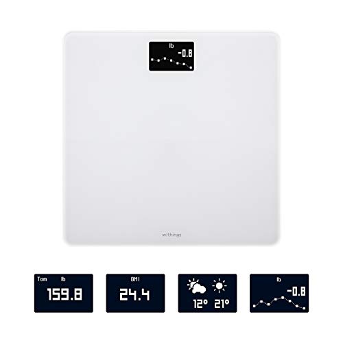 Withings Body Báscula inteligente con conexión Wi-Fi y seguimiento del IMC, báscula digital de baño con sincronización con la aplicación móvil por Bluetooth o Wi-Fi, Blanco