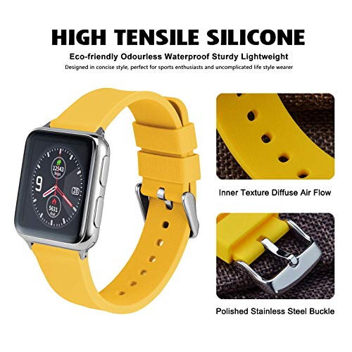 WOCCI 20mm Silicona Correa Reloj con Hebilla Plateada, Liberación Rápida para Hombre Mujer (Amarillo)