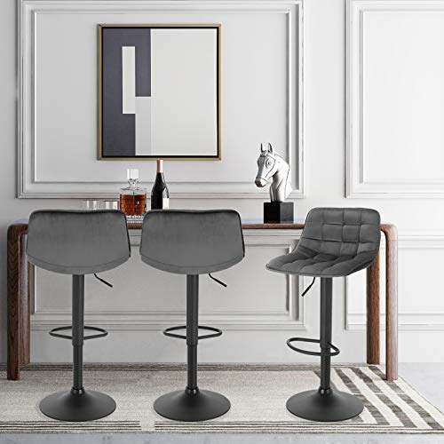 WOLTU 2X Taburetes Alto de Cocina Taburete de Bar Diseño Asiento en Terciopelo Taburete Giratorio con Respaldo Regulable en Altura Muebles Sillas Gris Oscuro BH273dgr-2
