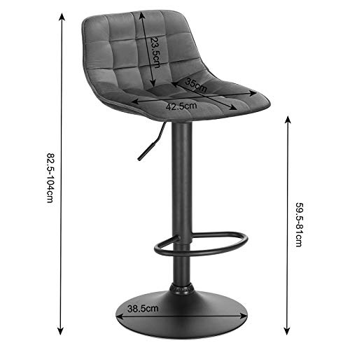 WOLTU 2X Taburetes Alto de Cocina Taburete de Bar Diseño Asiento en Terciopelo Taburete Giratorio con Respaldo Regulable en Altura Muebles Sillas Gris Oscuro BH273dgr-2